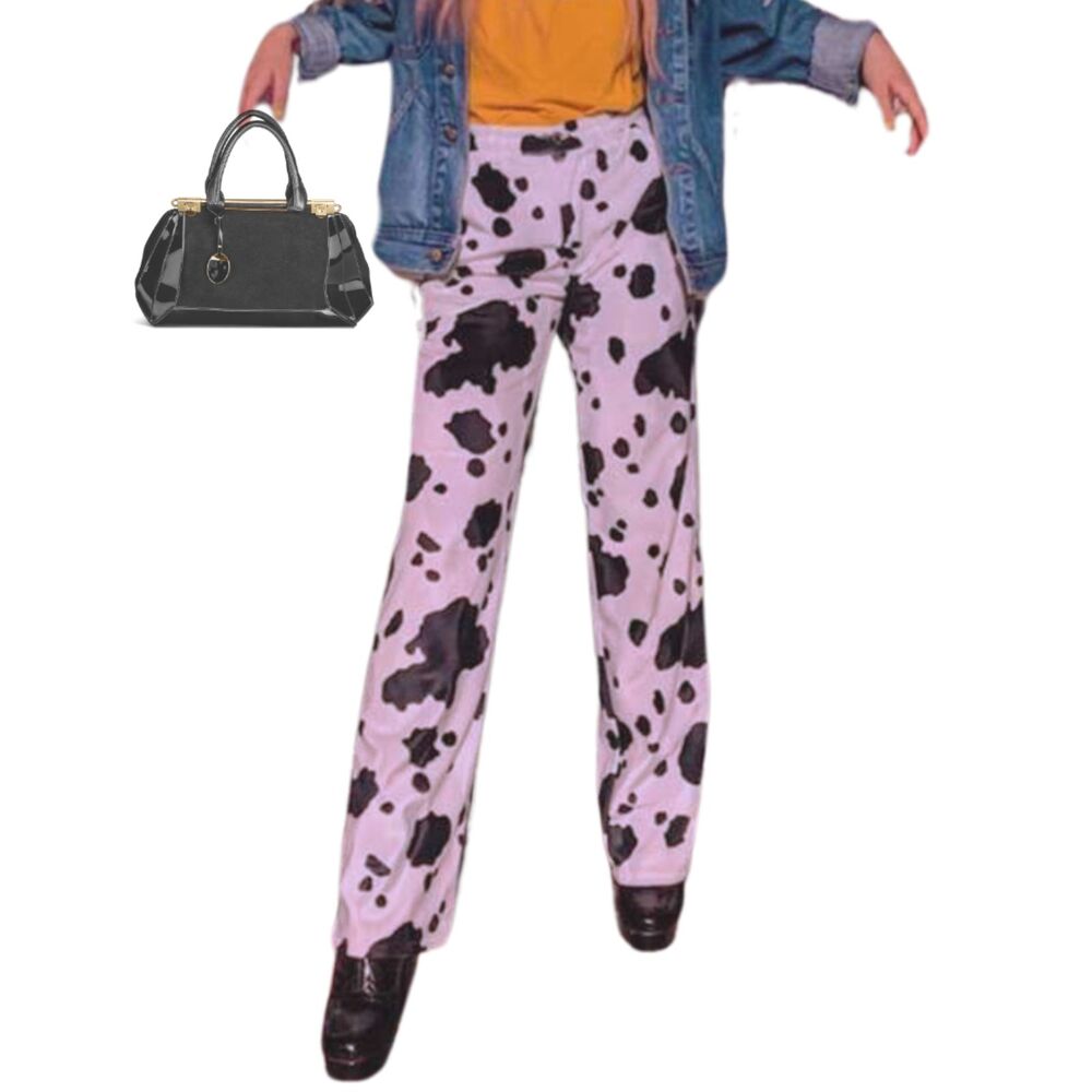 Purple Cow Pattern Wide Leg Pull On Pant XS
